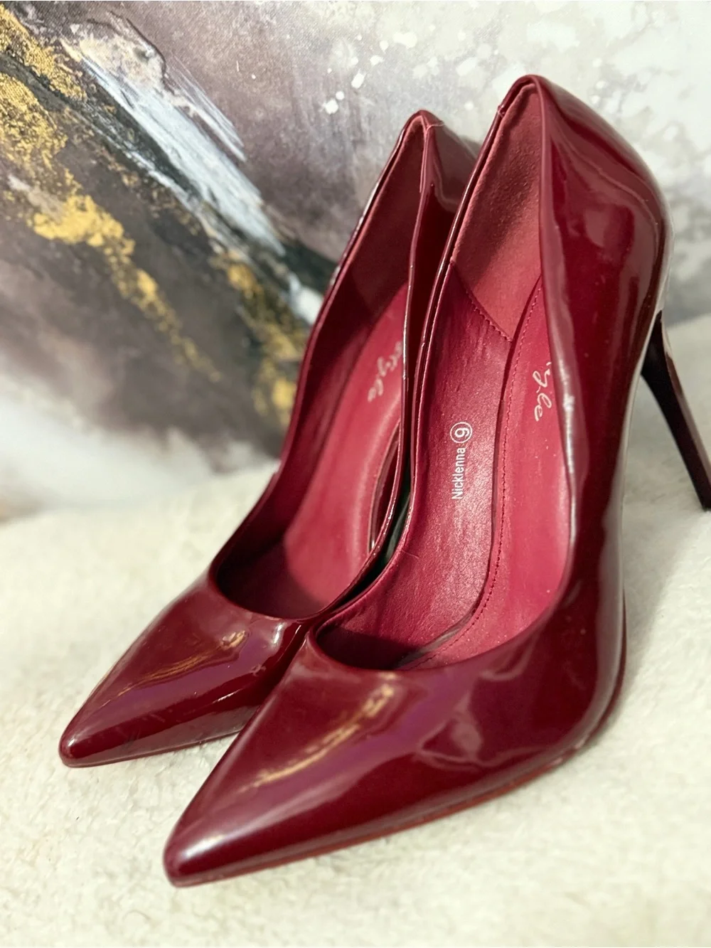 Herstyle Burgundy Patent Pointed-Toe Stiletto Pumps